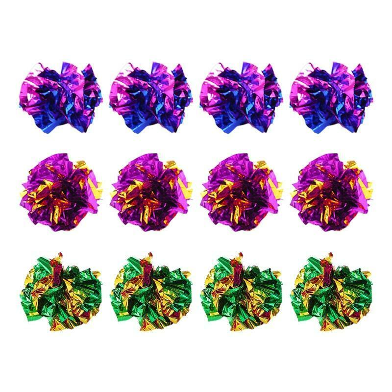 12 Pack Crinkle Balls for Cat 3 Variety Color Cat Mylar Paper Ball Double-Color