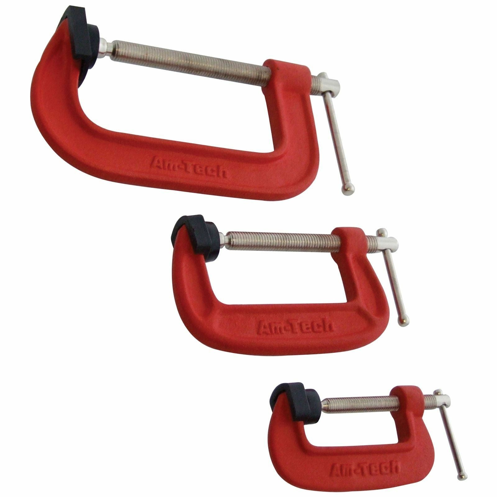 Amtech Heavy Duty 3pc G Clamp Vice Set 50mm 75mm 100mm Soft Jaw Pads Clamps