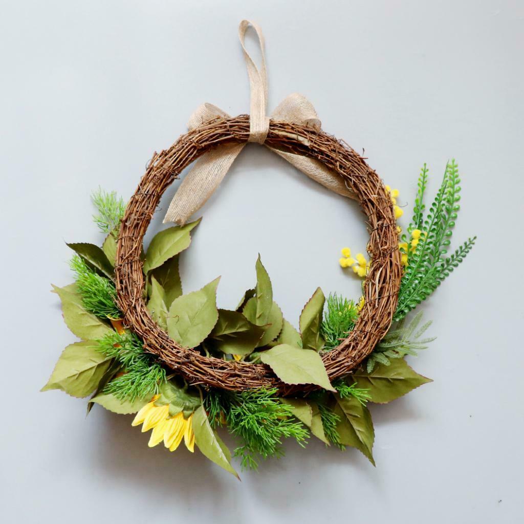Front Door Wreath Garland Artificial Flowers for Home Decor Sunflower+Acacia