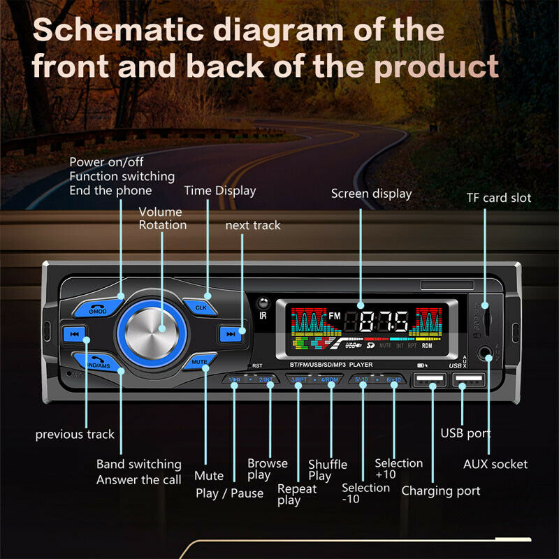 Car Radio MP3 Player Bluetooth Hands-Free Card U Disk USB Charger WMA/WAV/FLAC