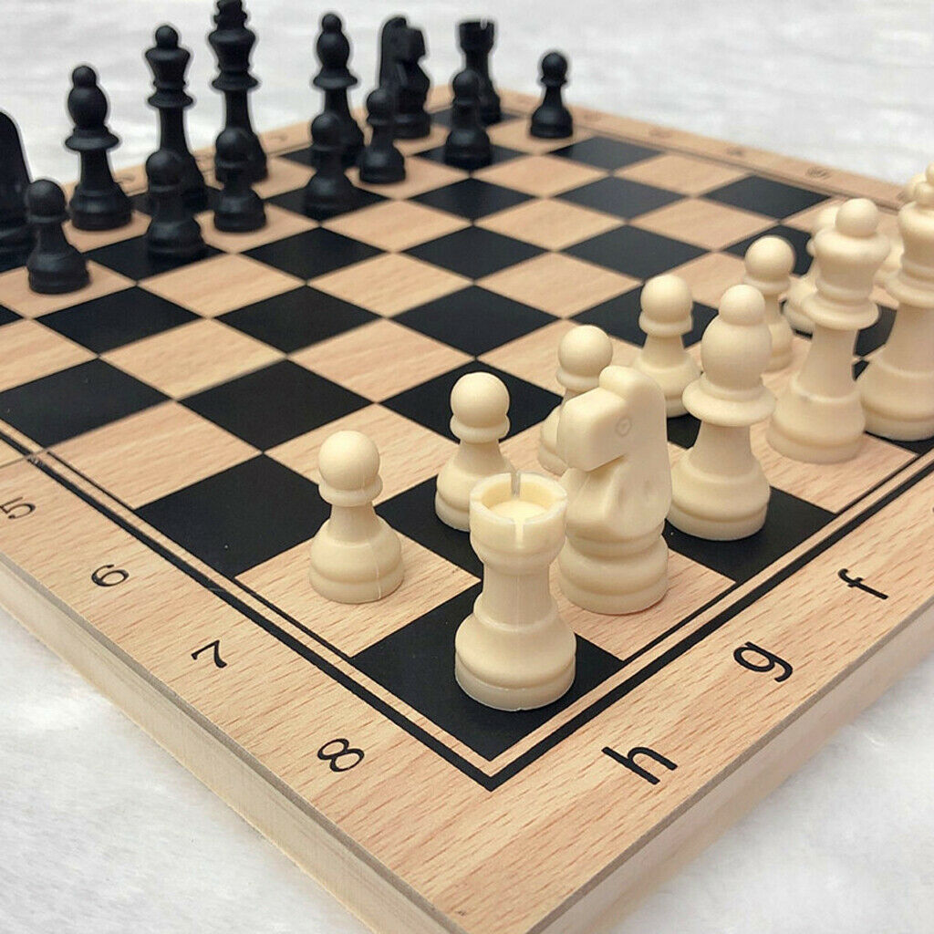 Folding Chessboard Wooden Chess Set 3 in 1 w/ Storage Case Toys 39x39cm