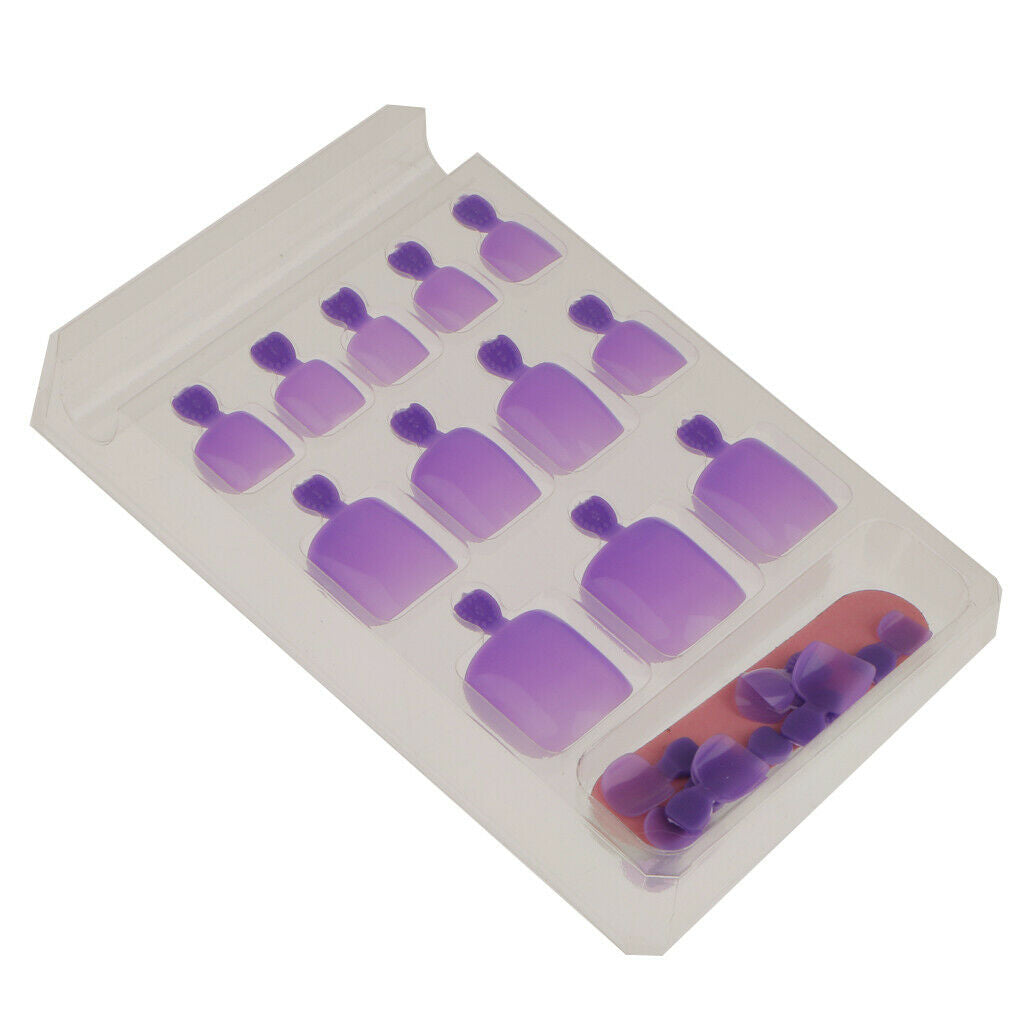 24pcsPure Toe Nails Full Cover Pedicure False Nail Art Tips with File Purple