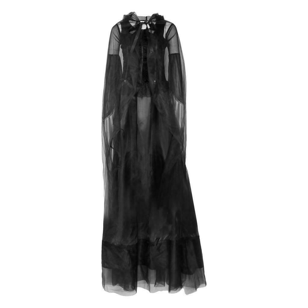 Women's Evil Witch Costume Halloween Party Fancy Long Dress Black Gown XL