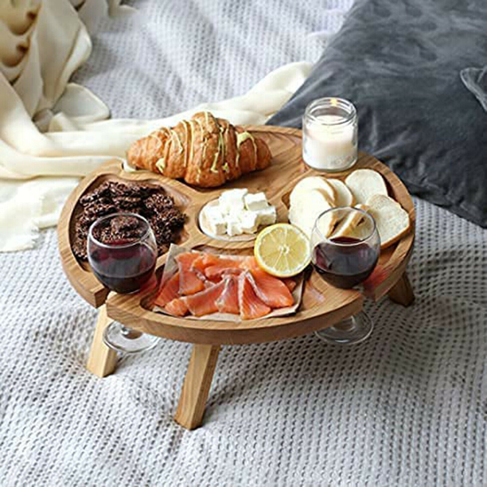 Outdoor Folding Picnic Table Wine Glass Rack for Family Garden Round Desktop