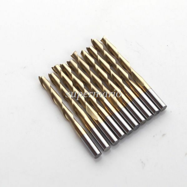 10x 1/8'' Titanium Nitride Coated Carbide CNC Double Two Flute Router Bits 22mm