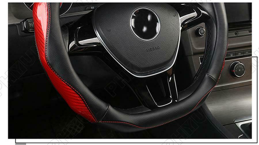 38 CM Universal Real Carbon Fiber Leather Type D Car Steering Wheel Cover Trim