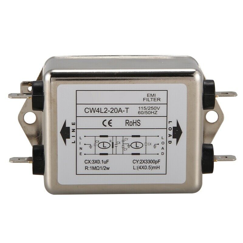 Power EMI Filter CW4L2-20A-T Single Phase AC 115V / 250V 20A 50/60HZ X7U5