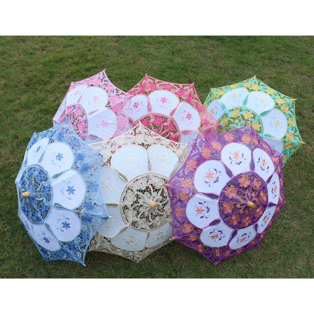 Handcraft Mini Lace Flower Umbrella Parasol Wedding Party Decor Prop Apricot