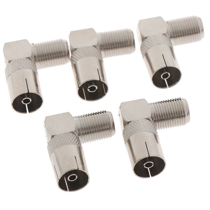 5Pcs RF Coaxial 90 Right Angled TV Aerial Connector F Female to TV Female Plu DD