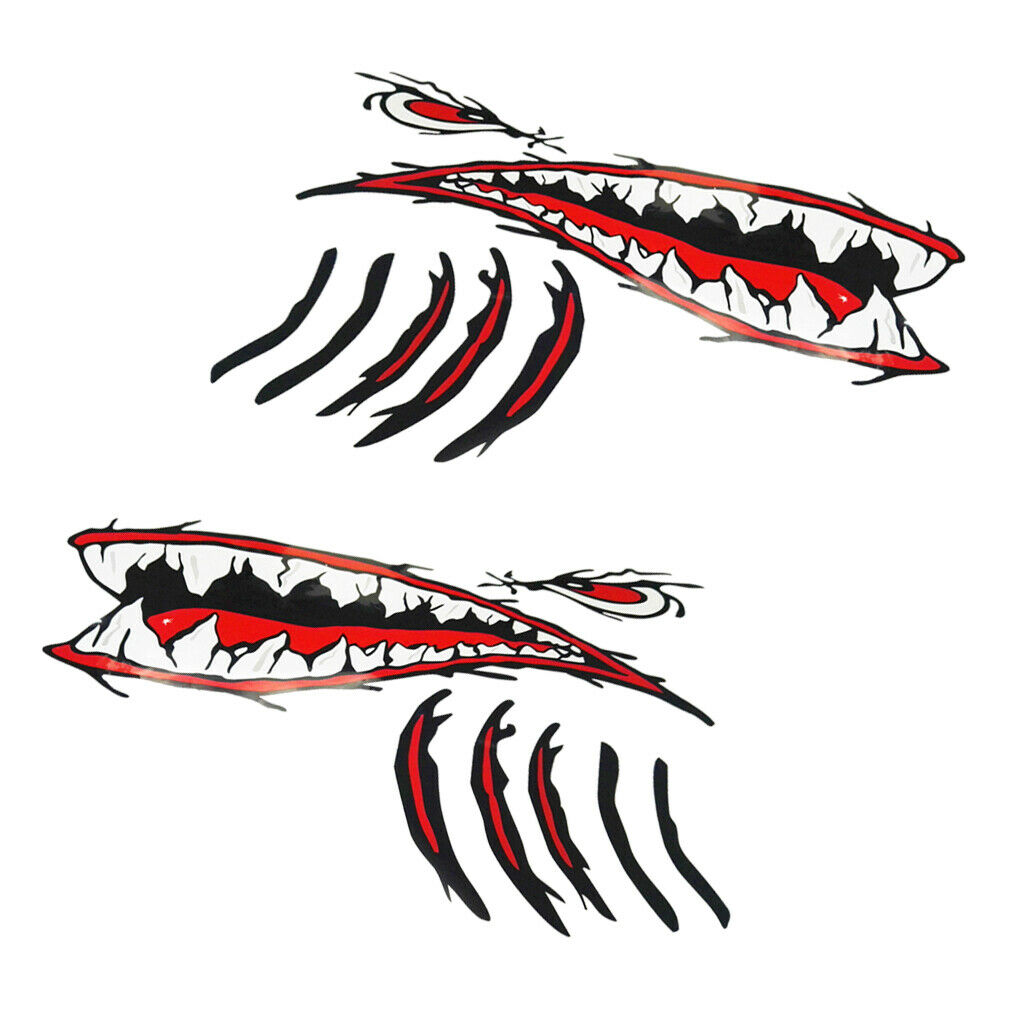 1 Pair Shark Teeth Mouth Gill Stickers Decals Kayak Boat Fishing Graphics