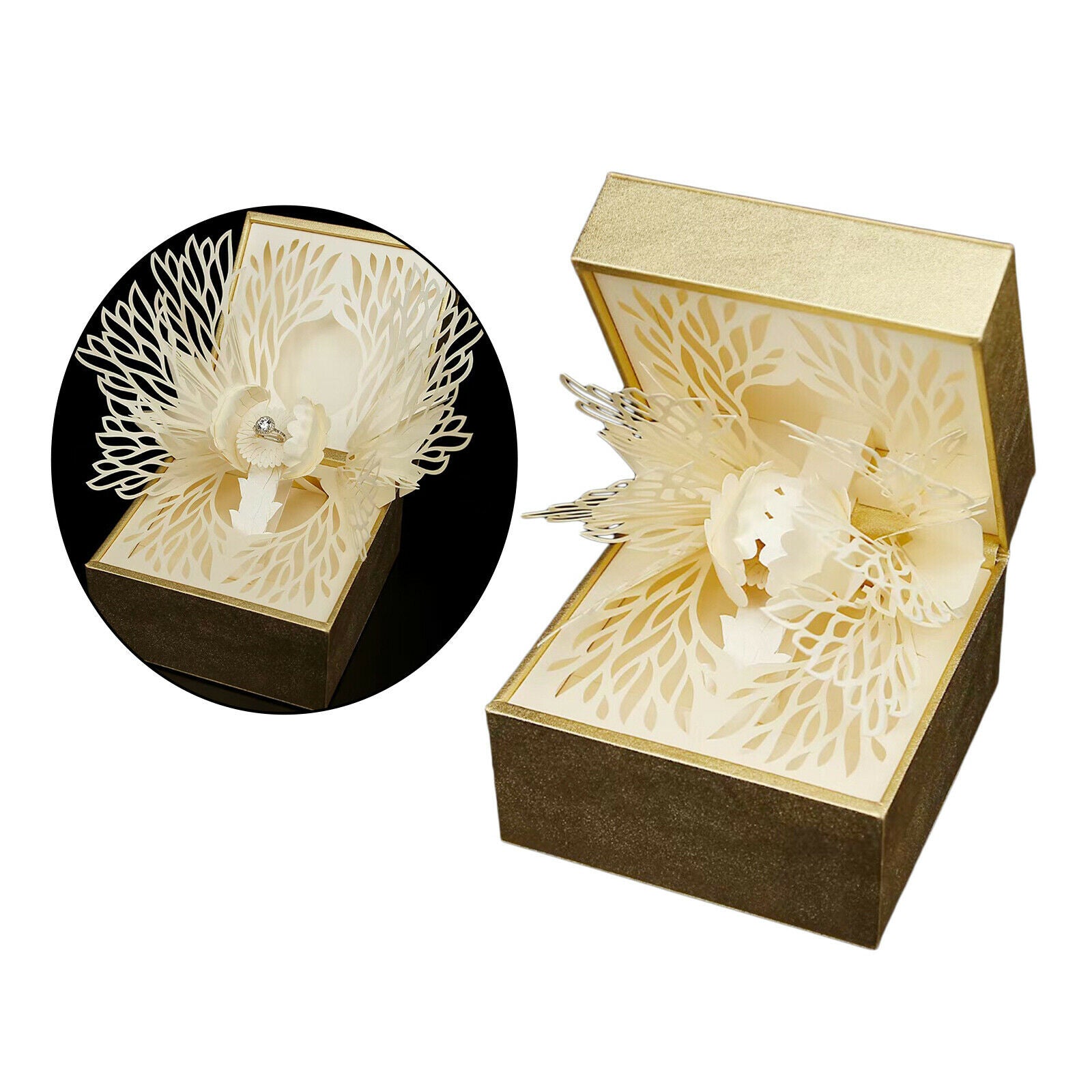 Ring Box Petal Paper Carving Ring Box for Wedding Suprise Proposal