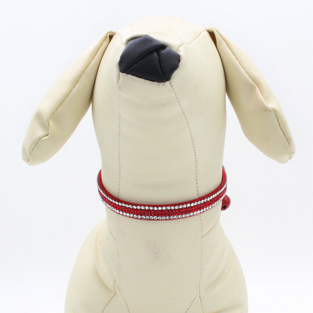 Pet Small Dog and Cat Crystal Diamonds Collar with Bell Red XS