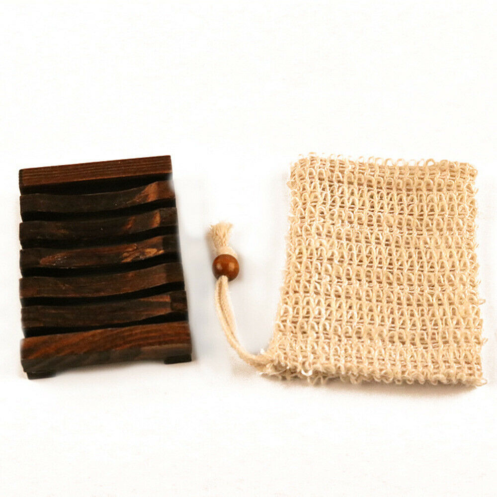 Wood Soap Dish Shelf Cotton Linen Foaming Net Bag Soap Drain Tray Box Container