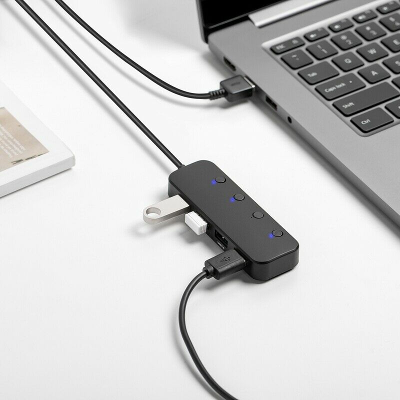 USB 3.0 Hub 4 Port USB Distributor Data Hub with Independent Switch and IndiM2I3