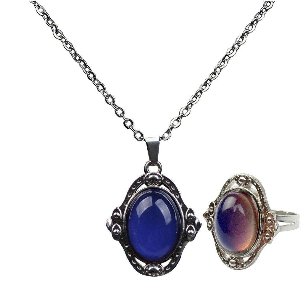 Zinc Alloy Oval Pendant Ring, Color Change Mood Necklace Choker Emotion Jewelry