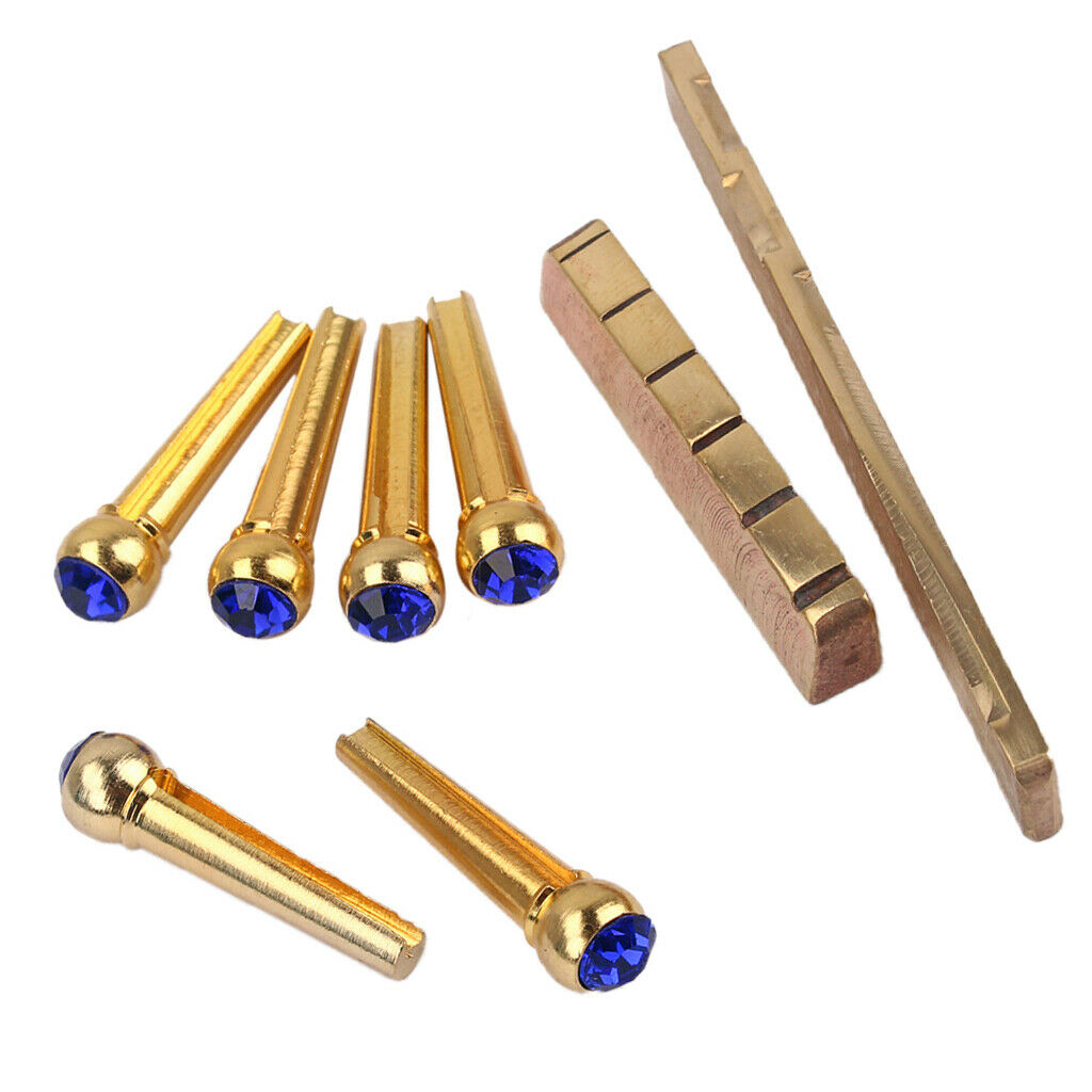 Blue Brass Saddle Nut Opal Bridge Pin Set for Folk Guitar