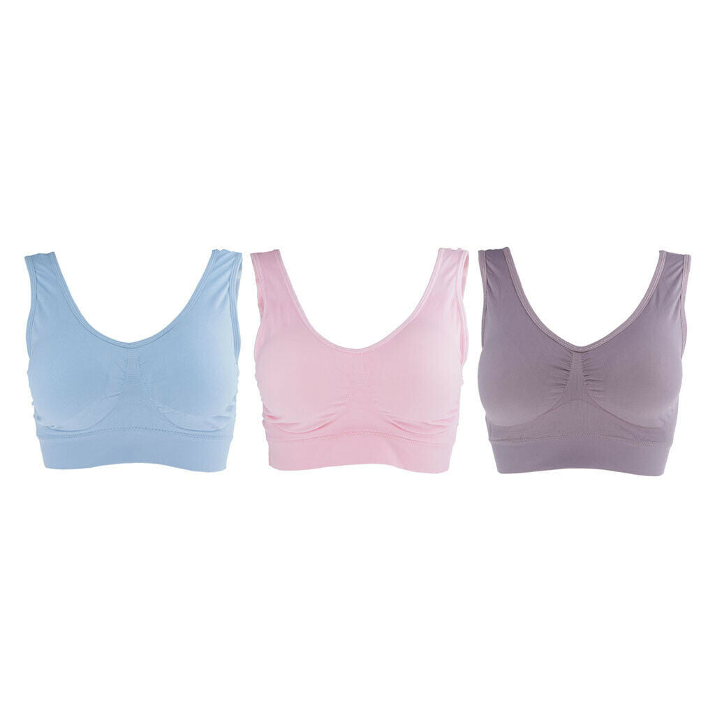 Womens 3-Pack Seamless Wireless Sports Bra with Removable Pads