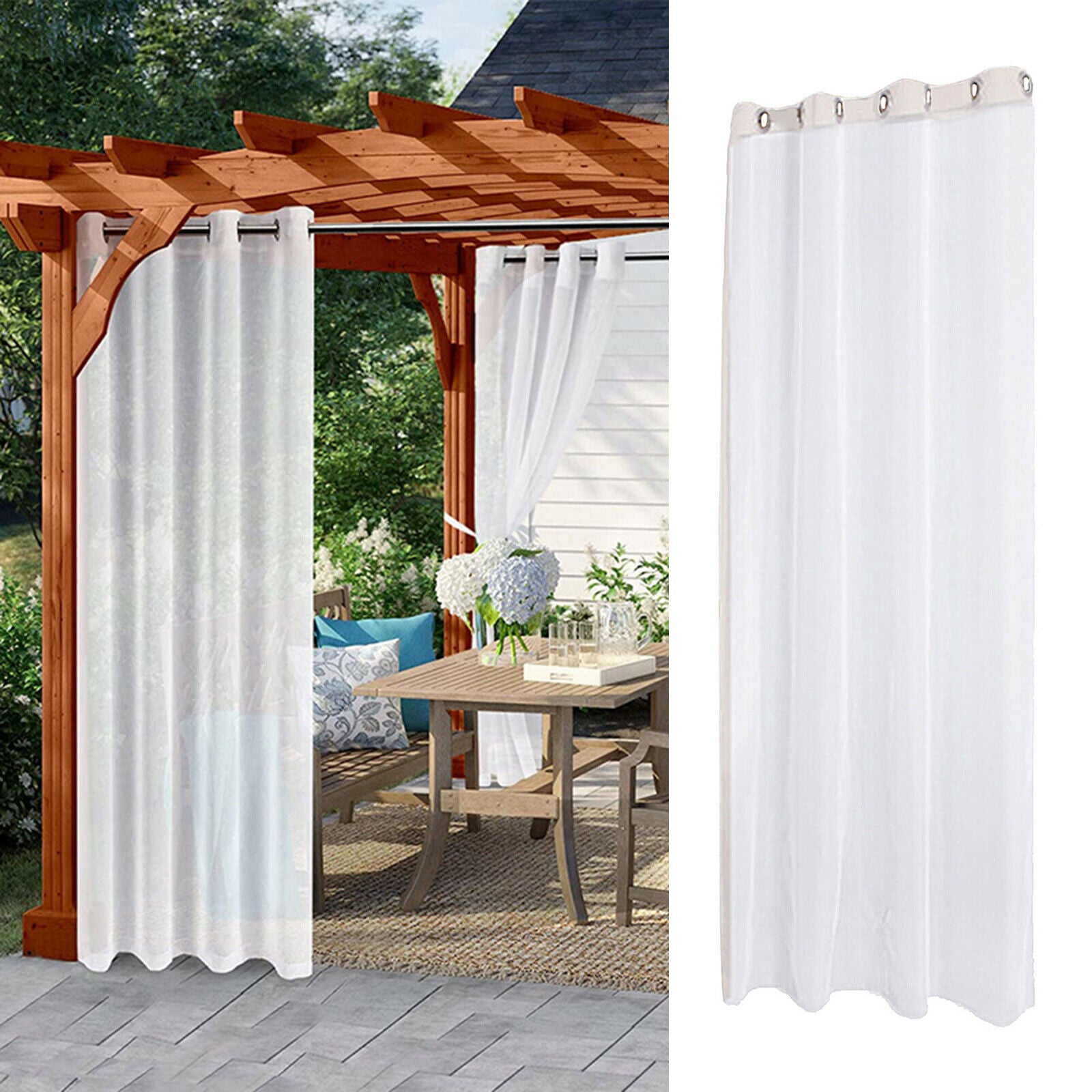 2x Outdoor White Sheer Curtain Waterproof Drape Pool Curtains Decorative