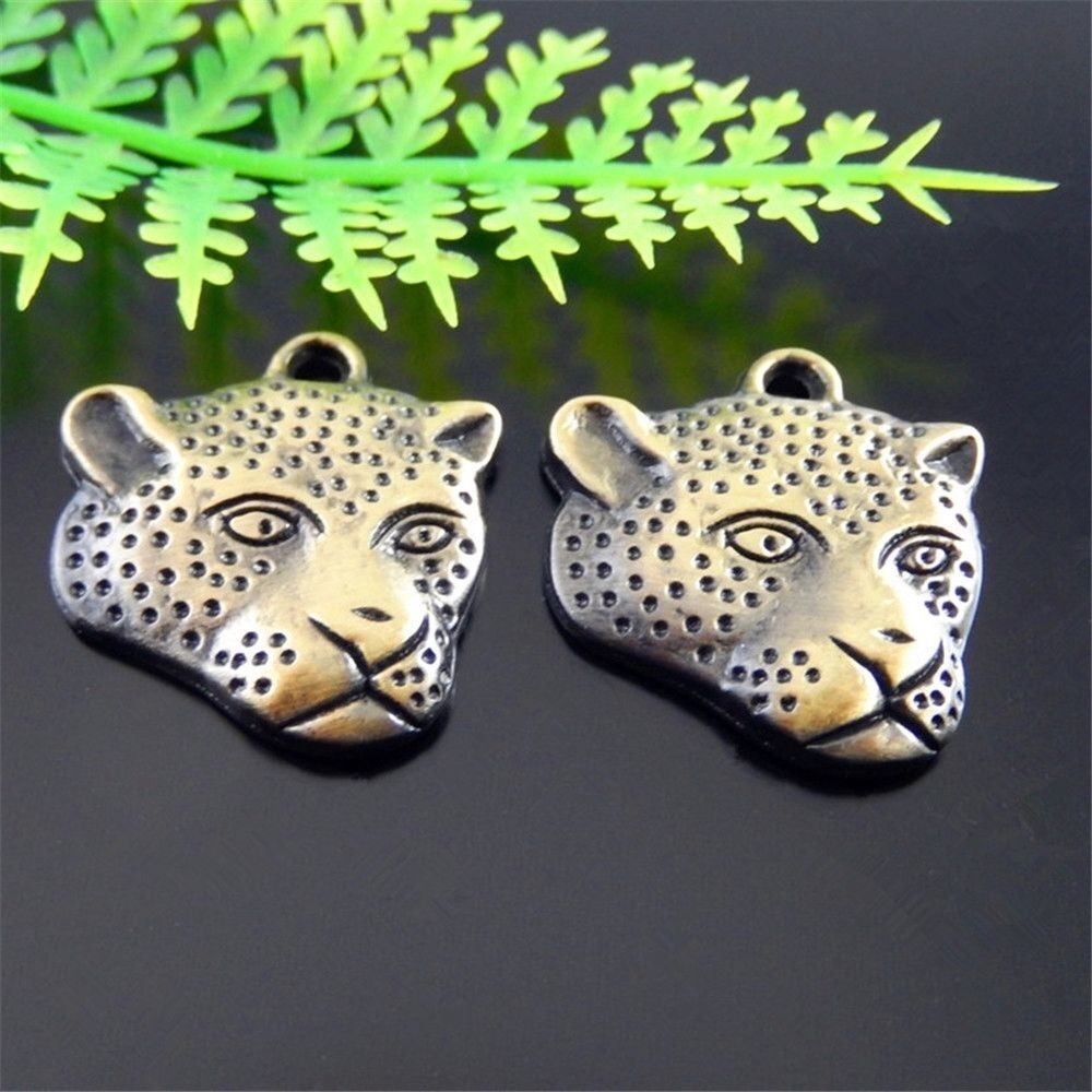 20pcs Antiqued Bronze Alloy Leopard Head Charms Pendant Necklace Jewelry Making