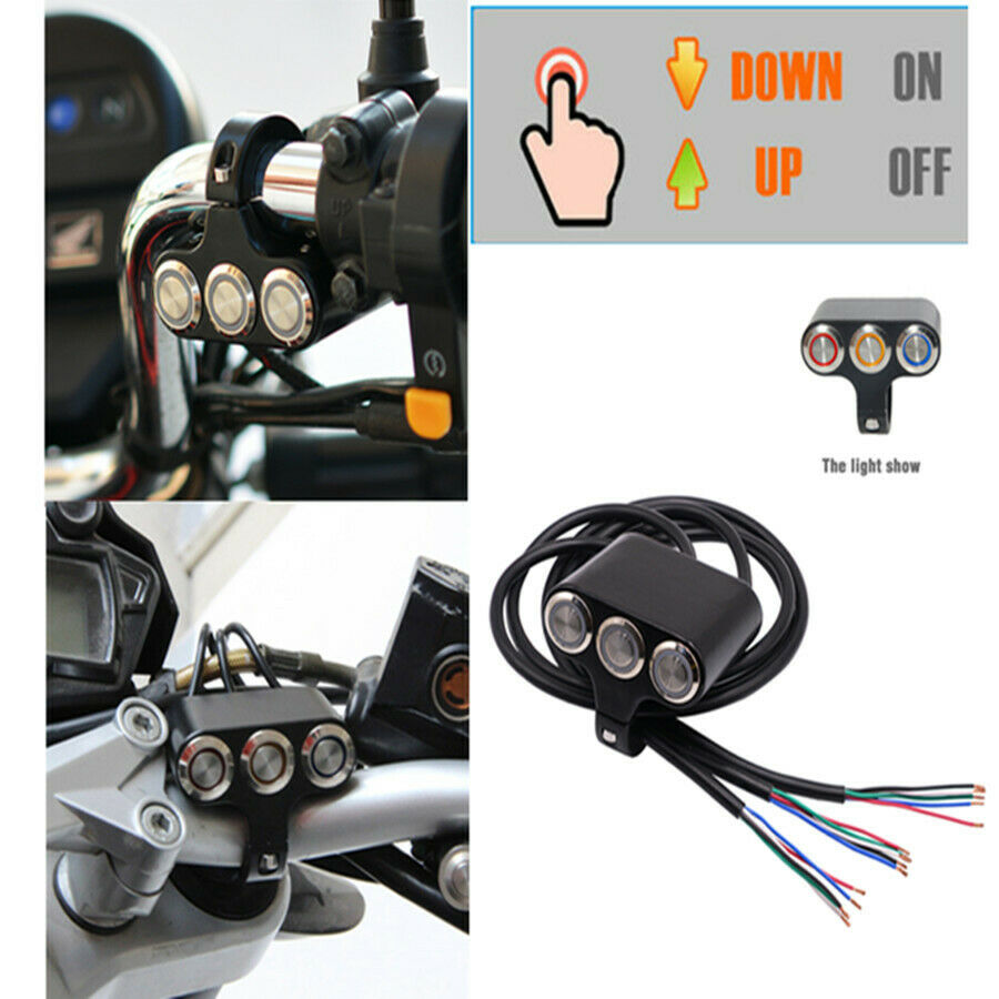 7/8''Motor Handlebar LED Switch Horn Start Kill Dual Momentary Reset Button 22mm