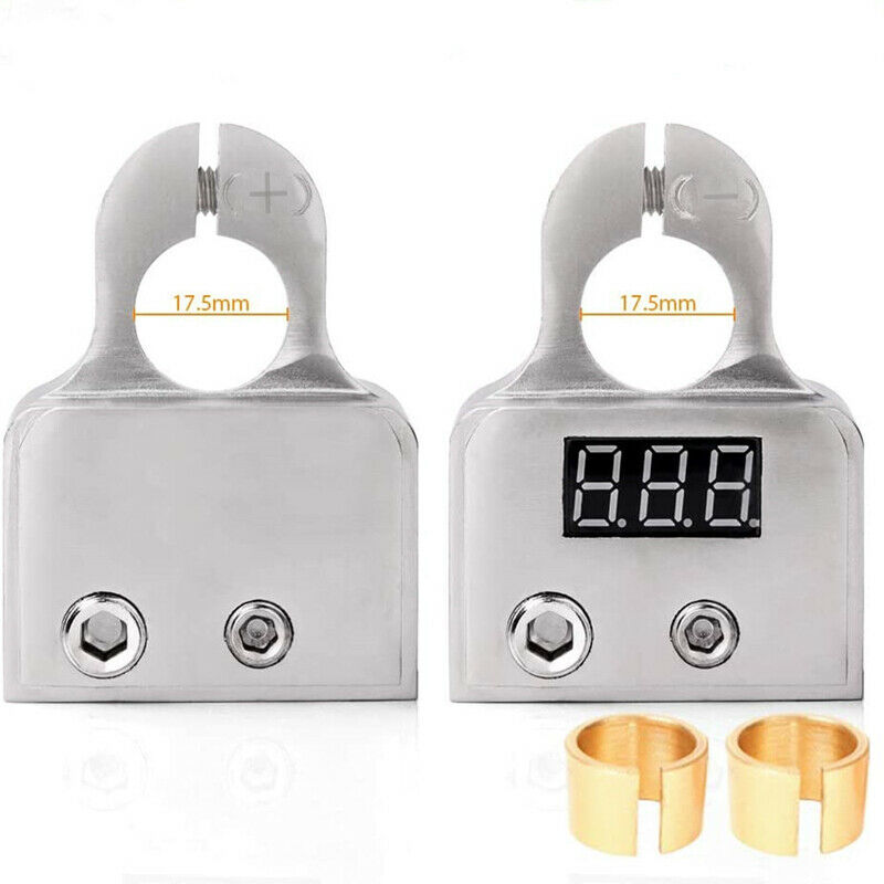 2x Digital Voltmeter Car Battery Terminal Connectors +- 0/4/8 AWG Power Post Kit