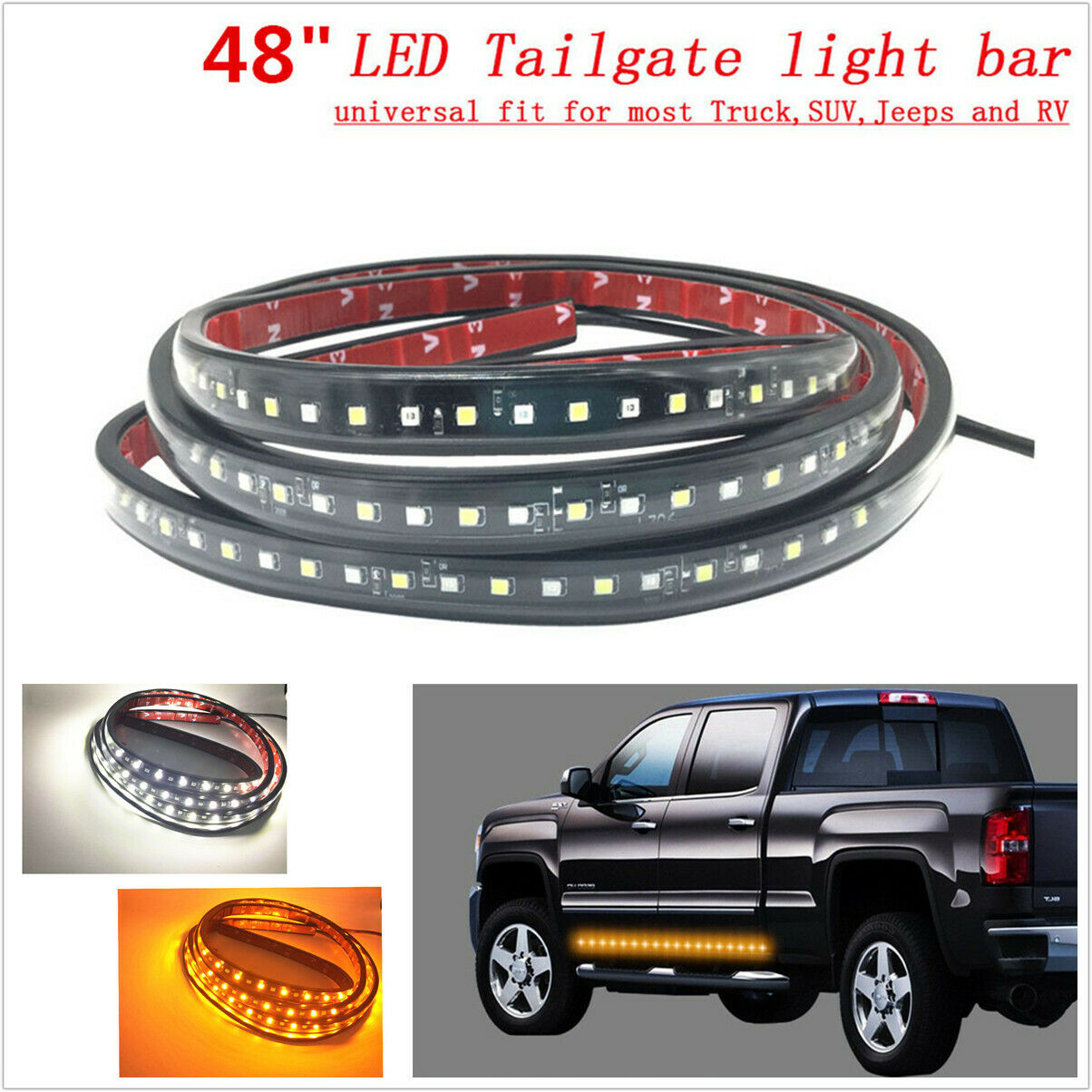 2X 48" Running Board Side Step LED Light Amber White Turn Signal DRL Strip Bar