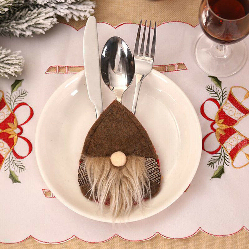 Christmas Santa Faceless Cutter Forks Cutlery Cover Holders Bag Dinner Decor