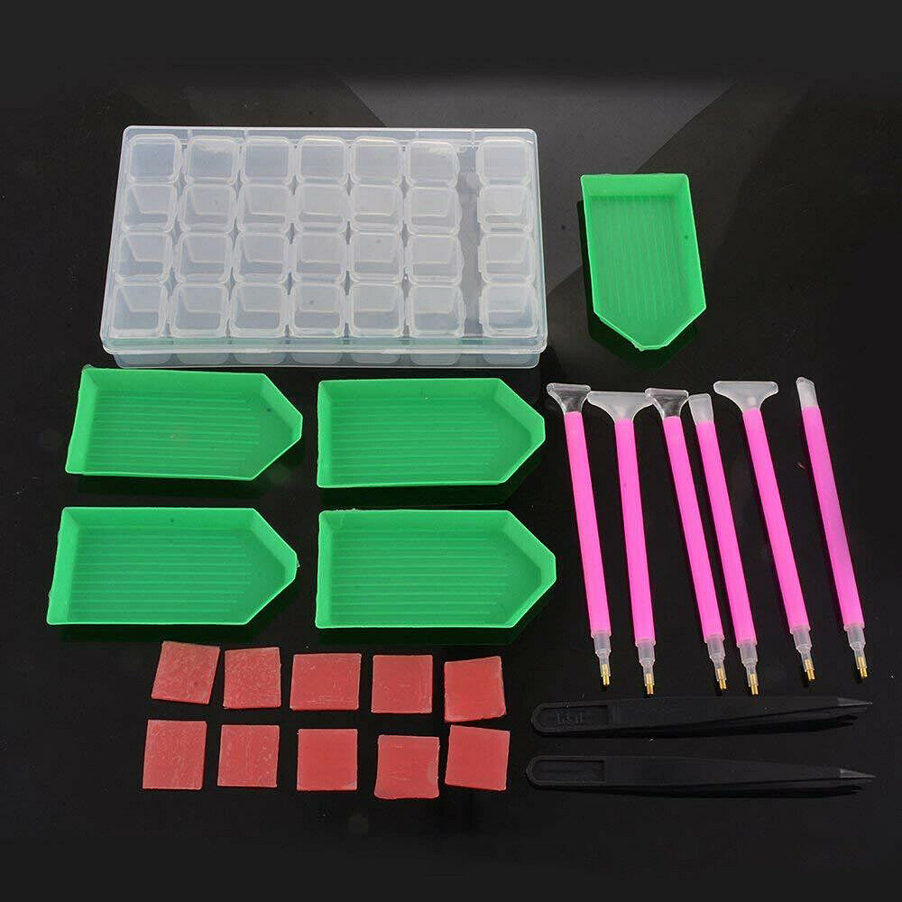 24Pcs/Set 5D Diamond Painting Tool Kits DIY Embroidery Tray Pen Tweezer Supplies