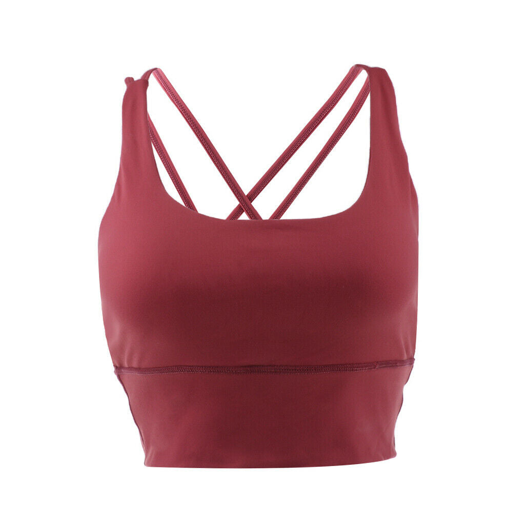 Womens Push-up Padded Strappy Sports Bra Cross Back Wirefree Fitness Yoga Top -