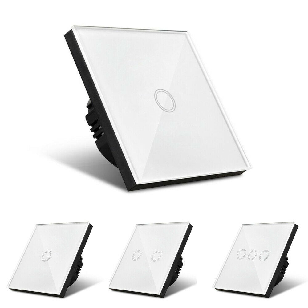 EU UK Standard 1/2/3 Gang LED Light Wall Touch Switch Crystal Glass Panel
