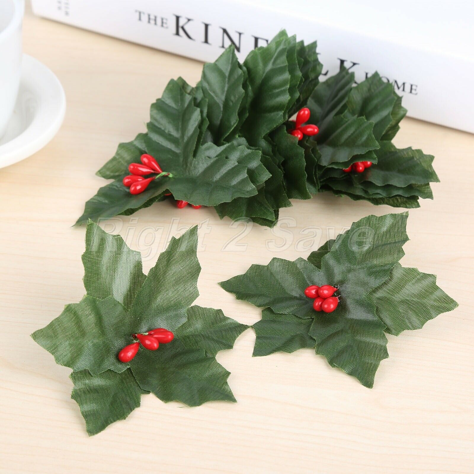 10Pcs Artificial Leaf Mini Holly Berries Decoration Christmas Flower Silk Leaves