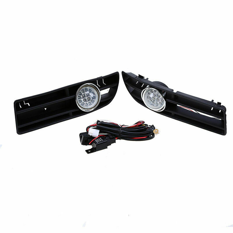 Pair Front LED Bumper Grille Fog Lights Lamp White For VW Bora Jetta MK4 99-07
