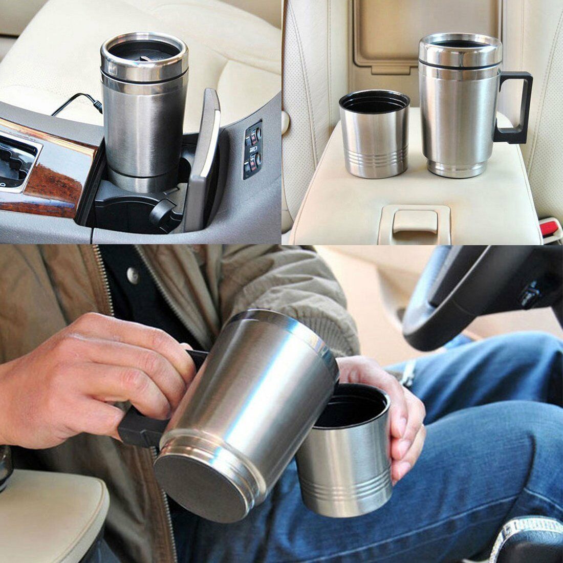 Stainless Steel 12V Car Auto Adapter Travel Mug Thermos Heating Cup Kettle 1pcs