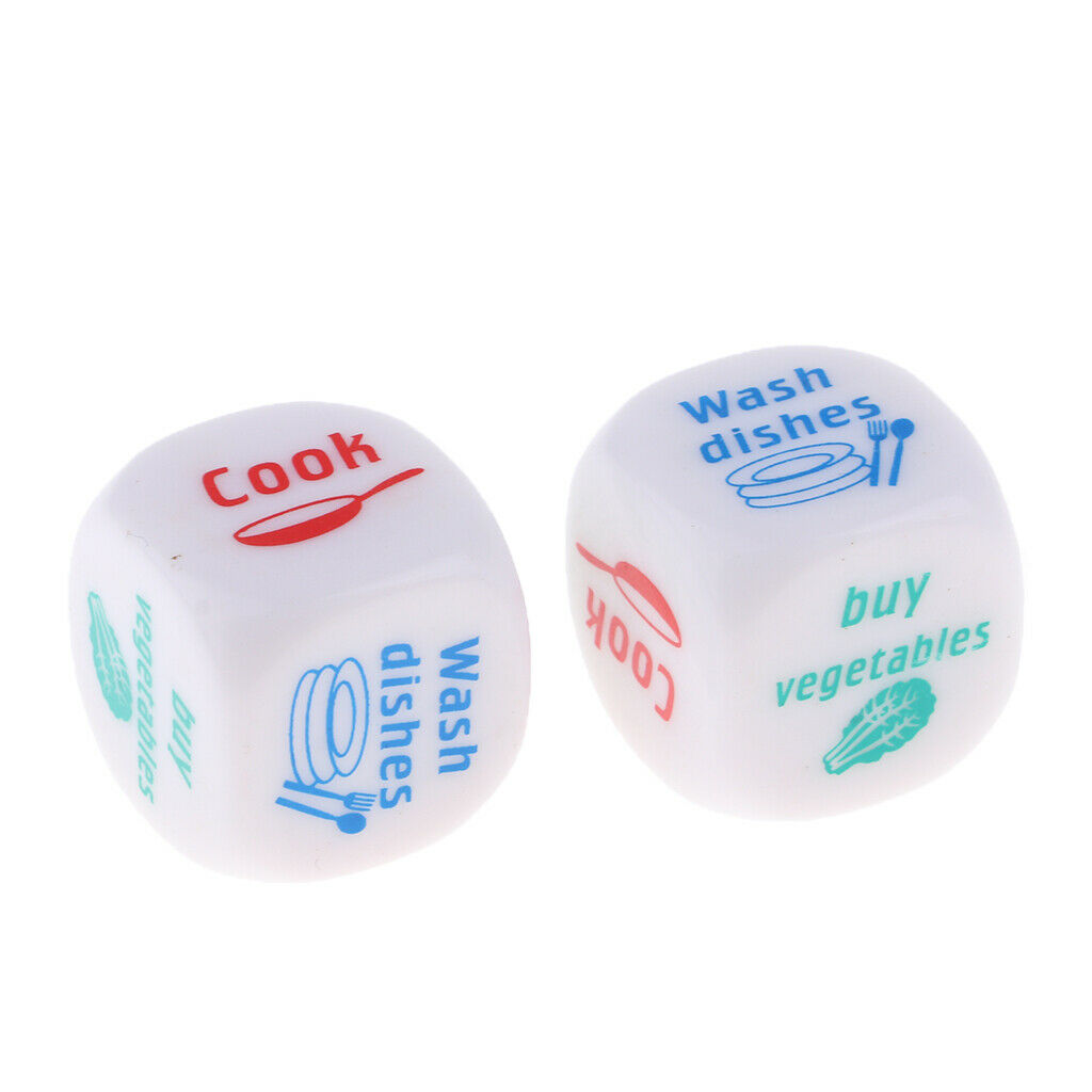 2pcs Green D6 Dice Dice Game With Word And Pattern Housework Distribution Game
