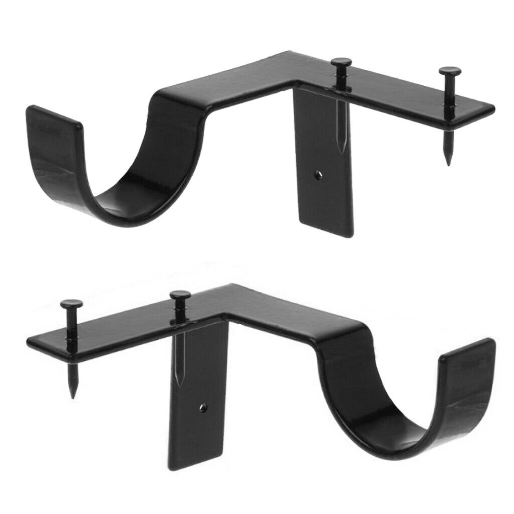 1 Pair Curtain Rod Brackets Cafe Holders Easy to Use Decoration Single_Black