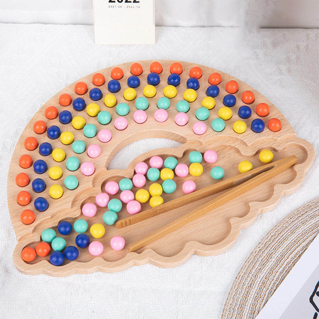 Kids Wooden Toys Educational Clip Beads Puzzle Color Sorting Party Games