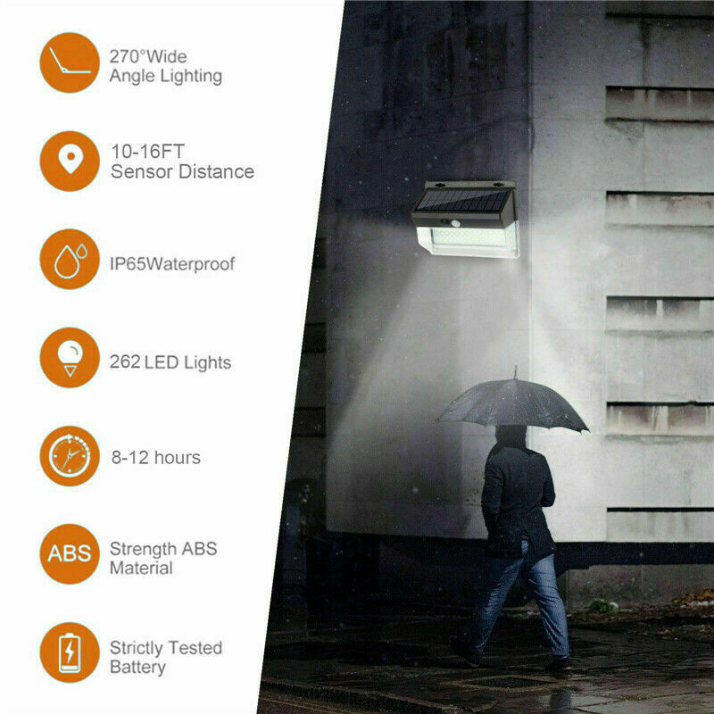 262 LED PIR Motion Sensor Solar Power Garden Light Outdoor Yard Lamps Waterproof