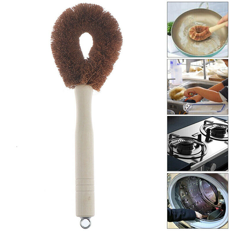 Coconut Brown Non-stick Oil Long Handle Pot Brush Flat Wash Cleaning Dish.l8