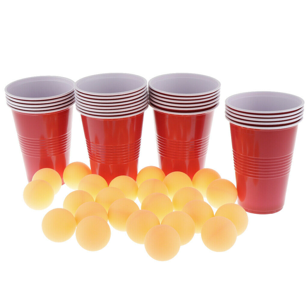 24 Red Cups & Yellow  Pong Balls Beer Pong Set Entertainment
