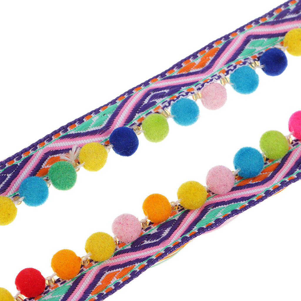 3Yds Embroidery Trim Pom Pom Fringe Ribbon Trimming DIY Clothing Headband Sewing