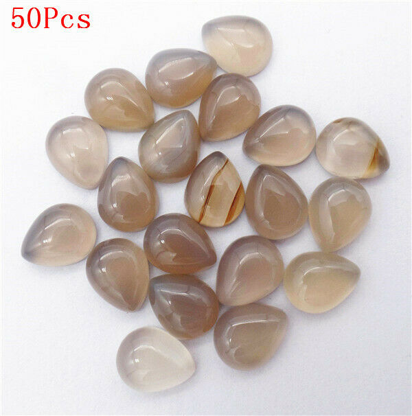 50Pcs 10x8x5mm Wholesale Natural Gray Agate Teardrop Cab Cabochon DIY HH7266