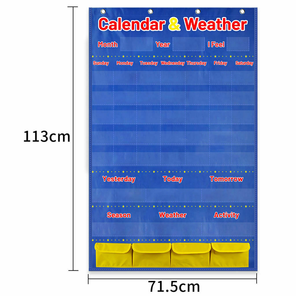 Classroom Calendar Pocket Chart with 114 Cards, 44.5”x 28”School Calendar