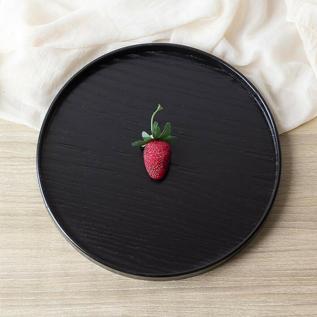 Serving Tray Wood Breakfast Dish Plate Platter Home Server Black 33cm
