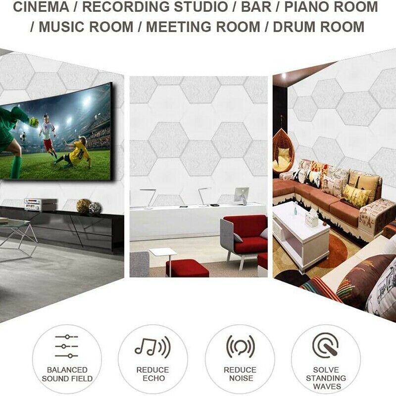 12 Pcs Hexagon Acoustic Panels Beveled Edge Sound Proof Foam Panels,Sound PrU6X4