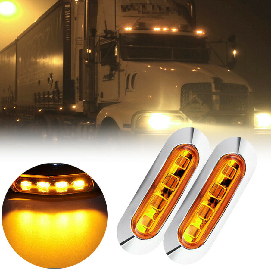 2Pcs Amber 4 SMD LED Side Marker Tail Lights Clearance Lamp Truck Trailer 12V