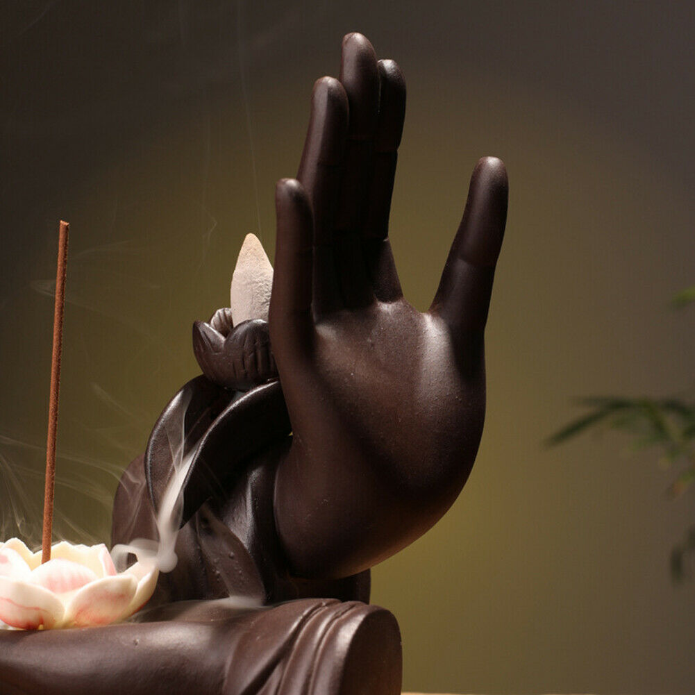 Ceramic Backflow Incense Burner Bergamot Hand Waterfall & 20 Cones Gift Decor @