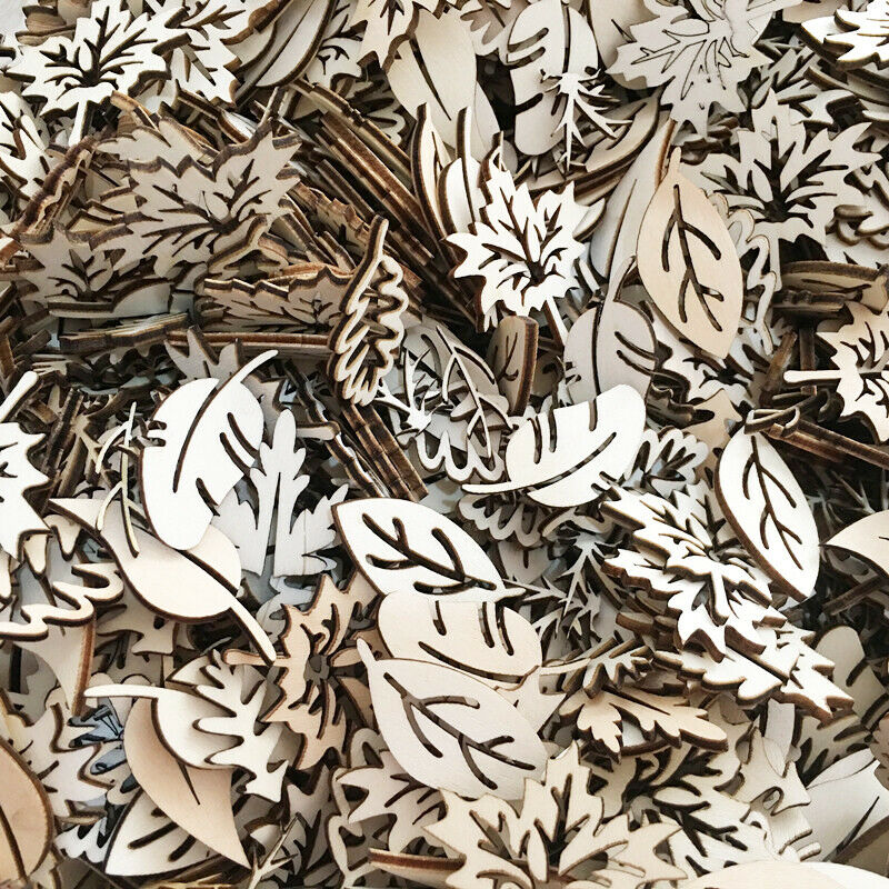 50Pc Natural Wooden Leaves Embellishments DIY Craft Wedding Christmas Decoration