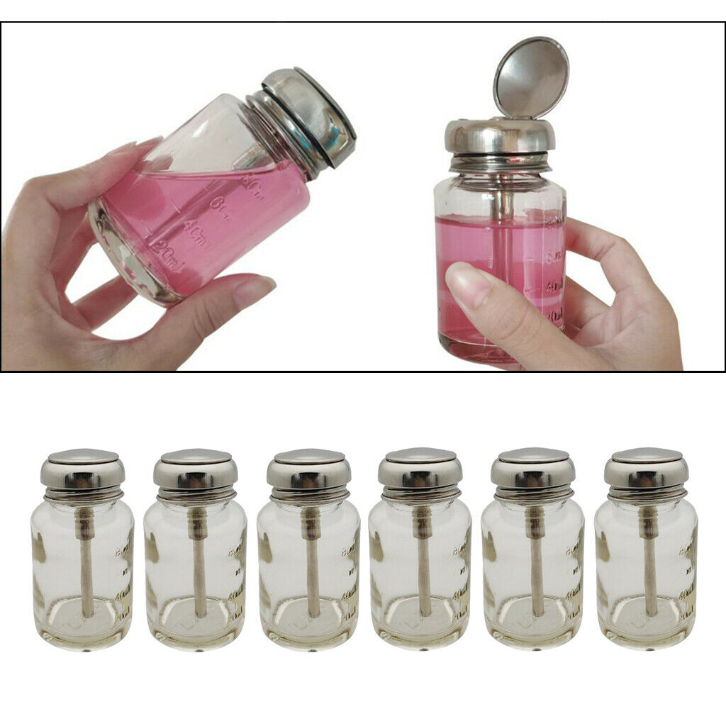 Pack 6 Glass Nail Polish Remover Dispenser Alcohol Push Down Press Bottle