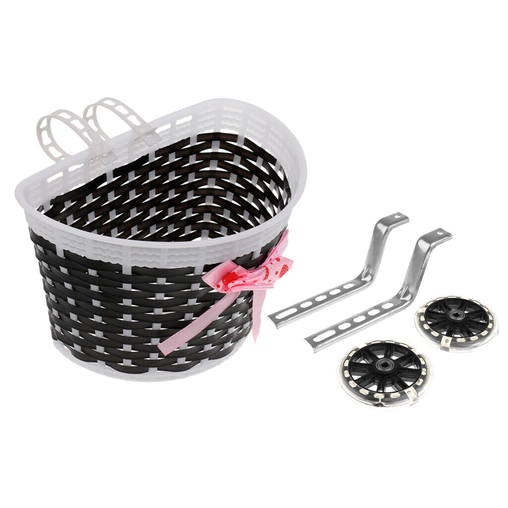 Kids  Training Wheels Fits 12 To 20" + Bike Cute Front Basket Black