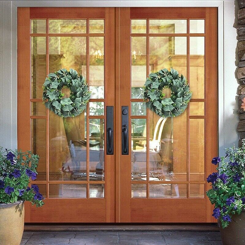 2 Pack Artificial Eucalyptus Wreath for Front Door Decor, 11inch Greenery LeX3L3